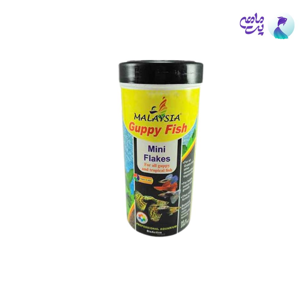 غذای ماهی آکواریوم مالزی Guppy Fish Mini Flakes (280 میل)